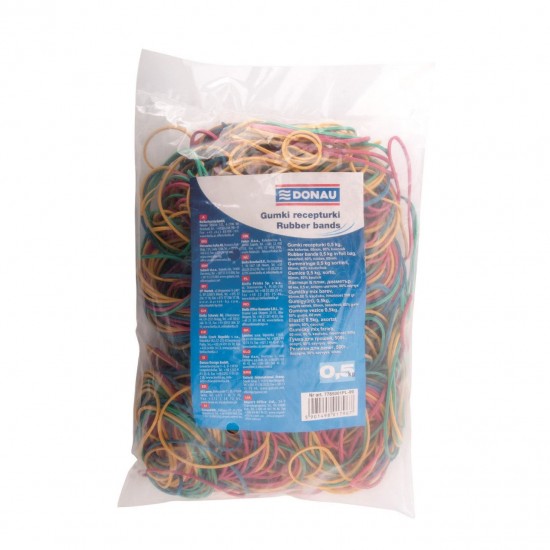 Elastice pentru bani DONAU, 60 mm, 1,5 x 1,5 mm, 80 % cauciuc, 500 gr, color