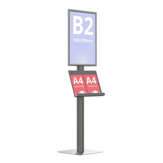 Panou Informativ, B2(500x700mm), ramă click și picior aluminiu, simplă față, cu 1 raft