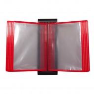Suport roșu de perete cu 10 mape din plastic format A4(210x297mm) pentru organizare si afișare documente.