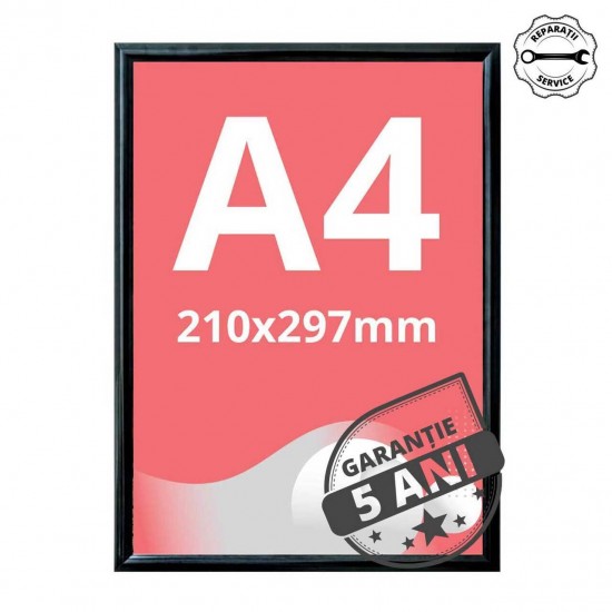 Ramă click din aluminiu, anodizat negru, A4 (210 x 297 mm)