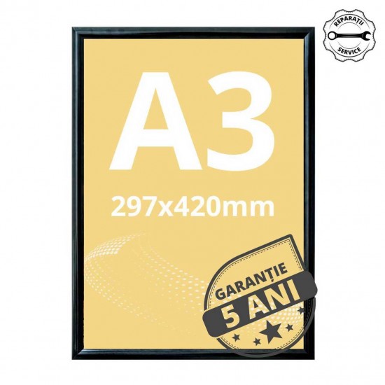Ramă click din aluminiu, anodizat negru. A3 (297 x 420 mm)