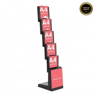 Stand/Suport zig zag pliabil , pentru expunere brosuri, pliante, reviste, cu 5 buzunare metalice, format A4 , negru.
