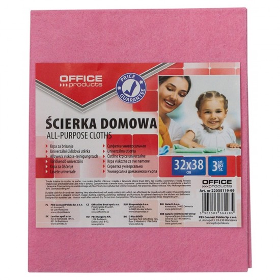 Lavete durabile, 32x38cm, 3 buc/set, 70% vascoza, Office Products - culori asortate