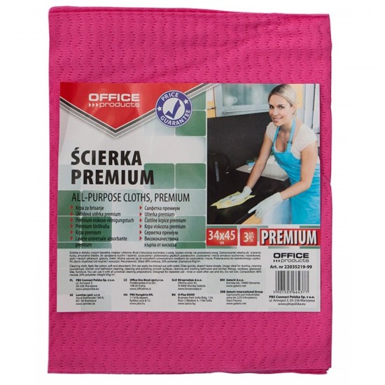 Lavete premium, 34 x 45cm, 3 buc/set, 80% vascoza, Office Products - culori asortate