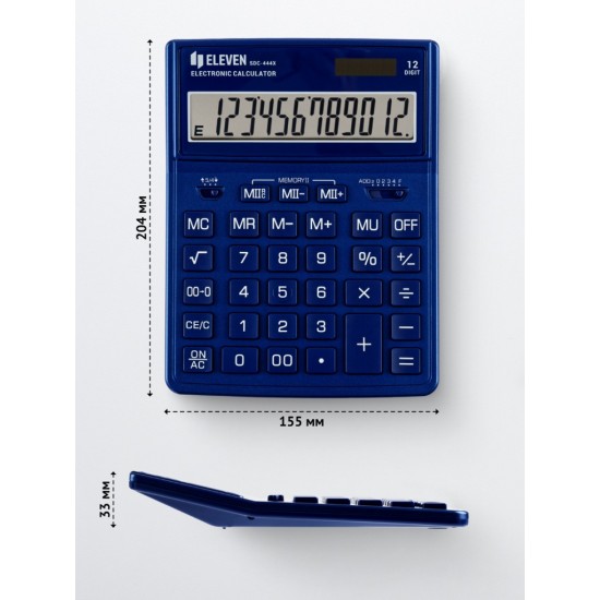 Calculator de birou 12 digiți, 204 x 155 x 33 mm, Eleven Albastru