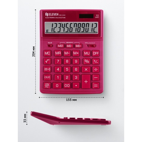 Calculator de birou 12 digiți, 204 x 155 x 33 mm, Eleven Roz