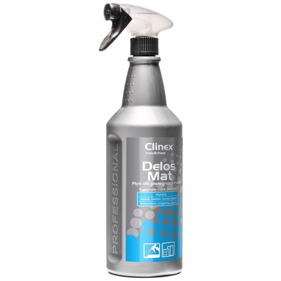 CLINEX Delos Mat, 1 litru, cu pulverizator, solutie pentru curatat mobila, fara efect de stralucire