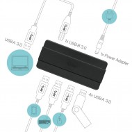 Hub USB cu alimentare I-tec U3HUB445, 4x USB 3.0, Black