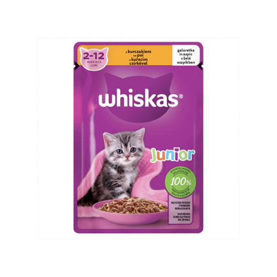 Whiskas Junior Hrană Umedă pentru Pisoi cu Pasăre în Sos, 85 g