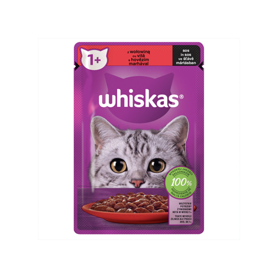 Whiskas Adult Hrană Umedă pentru Pisici cu Vita în Sos, 85 g