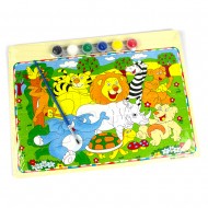 Set de colorat, puzzle din lemn 30*22.5cm, 40 de piese, 6 culori borcan si pensula