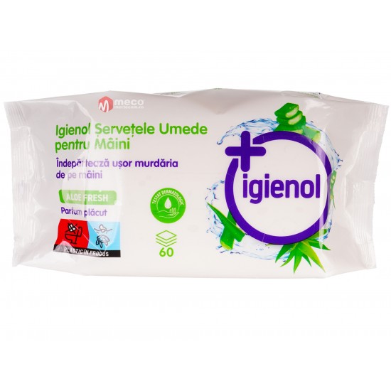 Servetele Antibacteriene Igienol pentru maini, Aloe Fresh, 60 buc/pachet