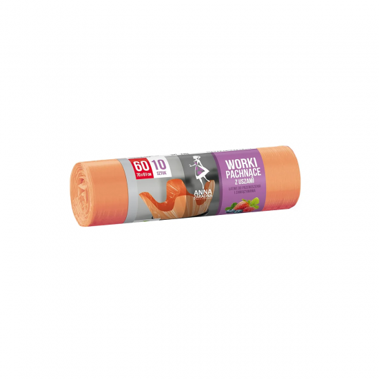 Saci menaj cu urechi HDLD 60 litri, culoare somon cu parfum de fructe, 10 bucati/rola