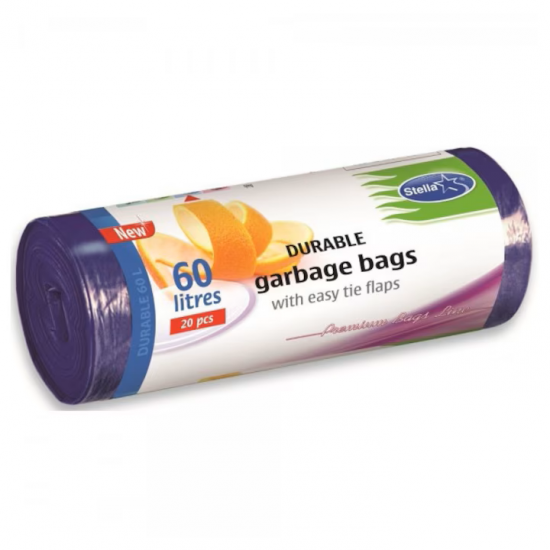 Saci menaj ultrarezistenti, 60L, 20buc/rola, HD-LD, Stella Pack - mov