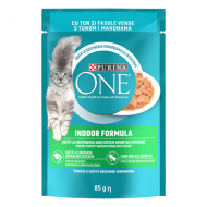 Hrana umeda pentru pisici Purina One Indoor, Mini Fileuri cu Ton & Fasole Verde, In Sos, 85g