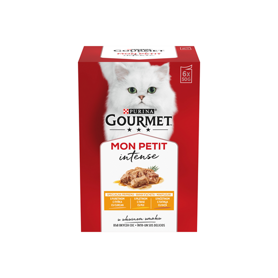 Hrana umeda pentru pisici Gourmet Mon Petit, Pui, Rata, Curcan In Sos, 6 x 50 g