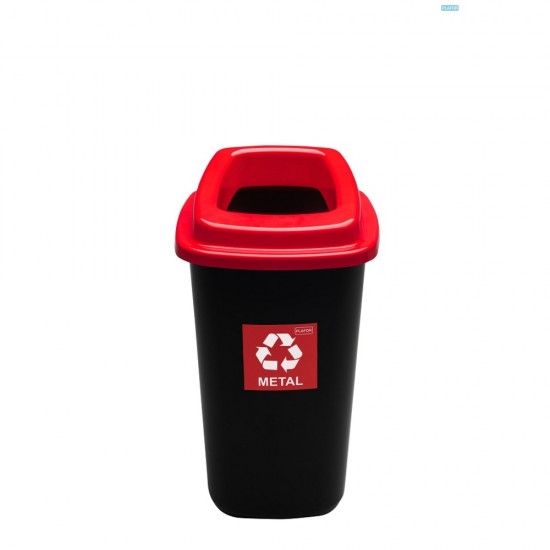 Cos plastic reciclare selectiva, capacitate 45l, PLAFOR Sort - negru cu capac rosu - metal