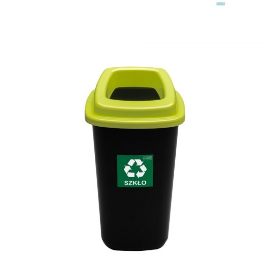Cos plastic reciclare selectiva, capacitate 90l, PLAFOR Sort - negru cu capac verde - sticla