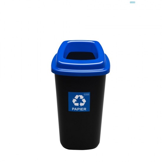 Cos plastic reciclare selectiva, capacitate 90l, PLAFOR Sort - negru cu capac albastru - hartie