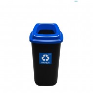 Cos plastic reciclare selectiva, capacitate 90l, PLAFOR Sort - negru cu capac albastru - hartie