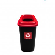 Cos plastic reciclare selectiva, capacitate 90l, PLAFOR Sort - negru cu capac rosu - metal