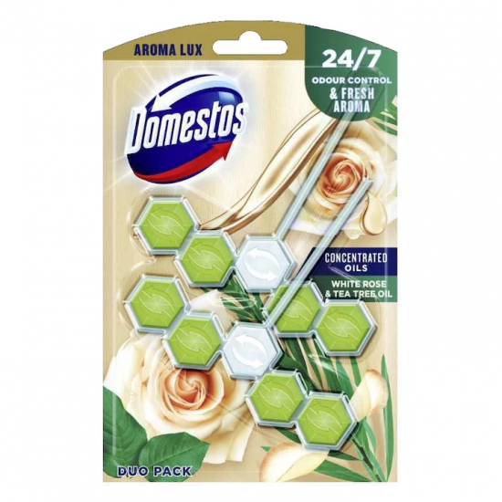 Odorizant toaleta, Domestos, Aroma Lux White Rosebuds & Tea Tree Oil, 2x55g