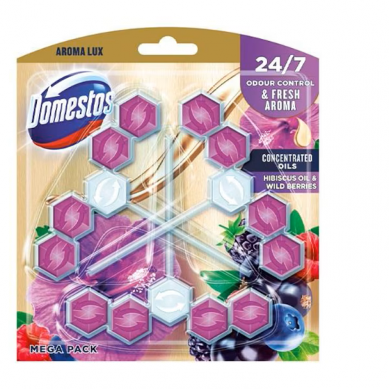 Odorizant toaleta DOMESTOS Aroma Lux, Hibiscus Oil & Wild Fruits, 3 x 55 g