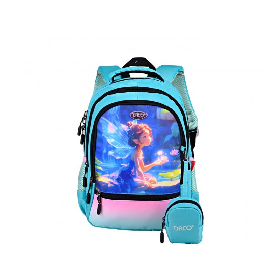 Ghiozdan DACO 38 cm Clasele I-IV Fairy Turcoaz – 3 Compartimente GH3011