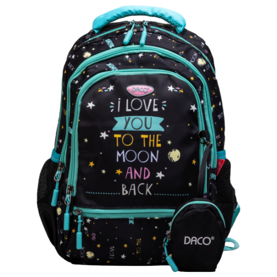 Ghiozdan 38 cm clasele I-IV negru/turcoaz love GH348 DACO