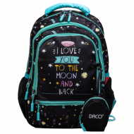 Ghiozdan 38 cm clasele I-IV negru/turcoaz love GH348 DACO