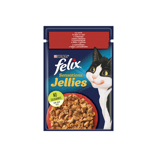 felix SENSATIONS Hrana pentru Pisici cu Vita & Rosii in Aspic 85 g