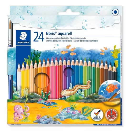 Creioane colorate acuarela, 24culori/set + pensula, Aquarelle Staedtler