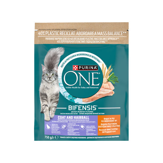 PURINA ONE Coat & Hairball Hrana Uscata Pisici Pui 750 g