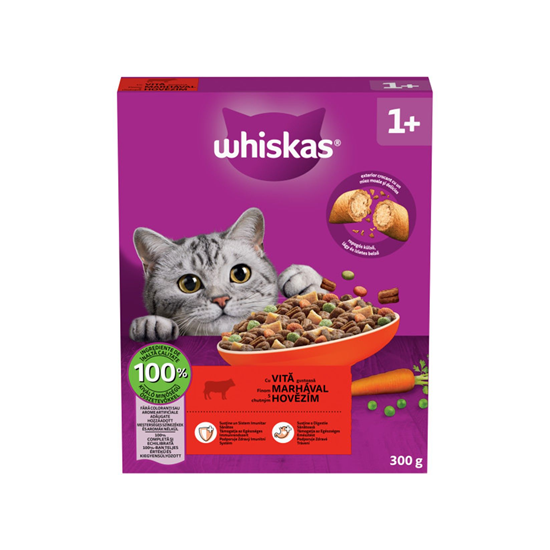 Whiskas Adult Hrană Uscată pentru Pisici cu Vită, 300 g