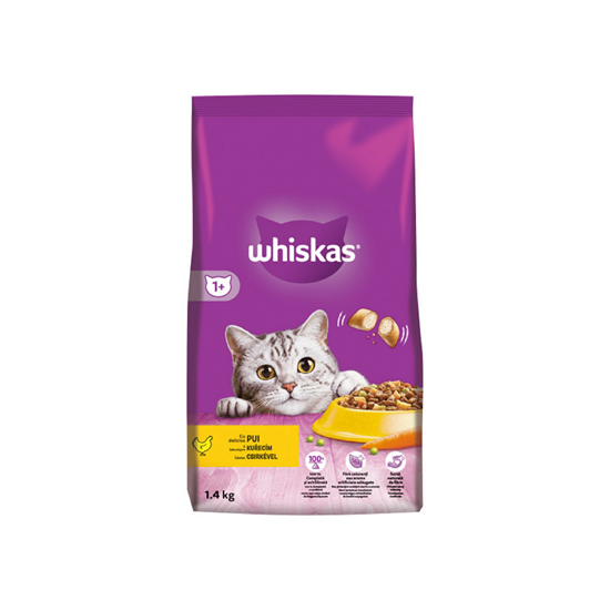 Whiskas Adult Hrană Uscată pentru Pisici cu Pui, 1,4 kg