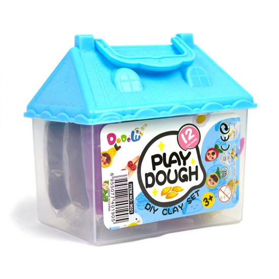 Plastilina "play dough" in cutie plastic forma casuta roz, 12 culori si accesorii