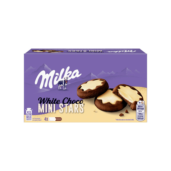 Milka Biscuiți cu ciocolată albă, mini stele, Milka, 150 g