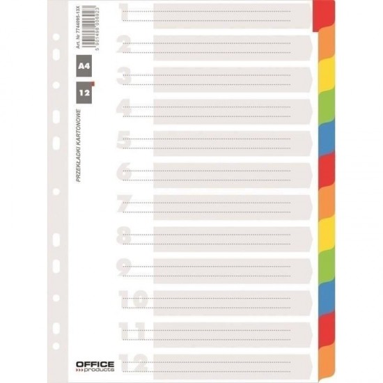 Separatoare A4 din carton OFFICE Products, 12+1 taste laminate color , hartie lucioasa 170gr