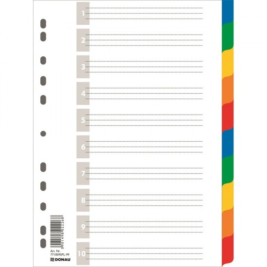 Separatoare plastic color, A4, 120 microni, 10 culori/set, DONAU