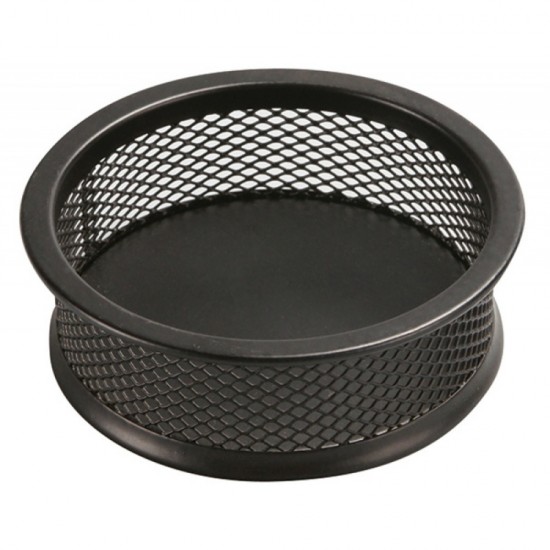 Suport Q-CONNECT MESH pentru agrafe, rotrund, din plasa metalica, d 90 mm x h 32 mm, negru