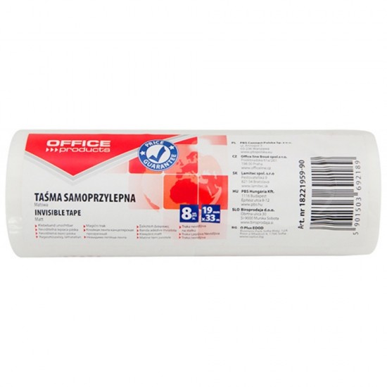 Banda adeziva 19mm x 33m, 8 buc/set, Office Products - mata (invizibila la copiere - se rupe usor)