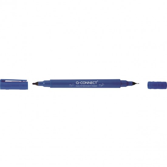Marker permanent Q-CONNECT cu doua varfuri (0.4 mm / 1.0 mm), albastru